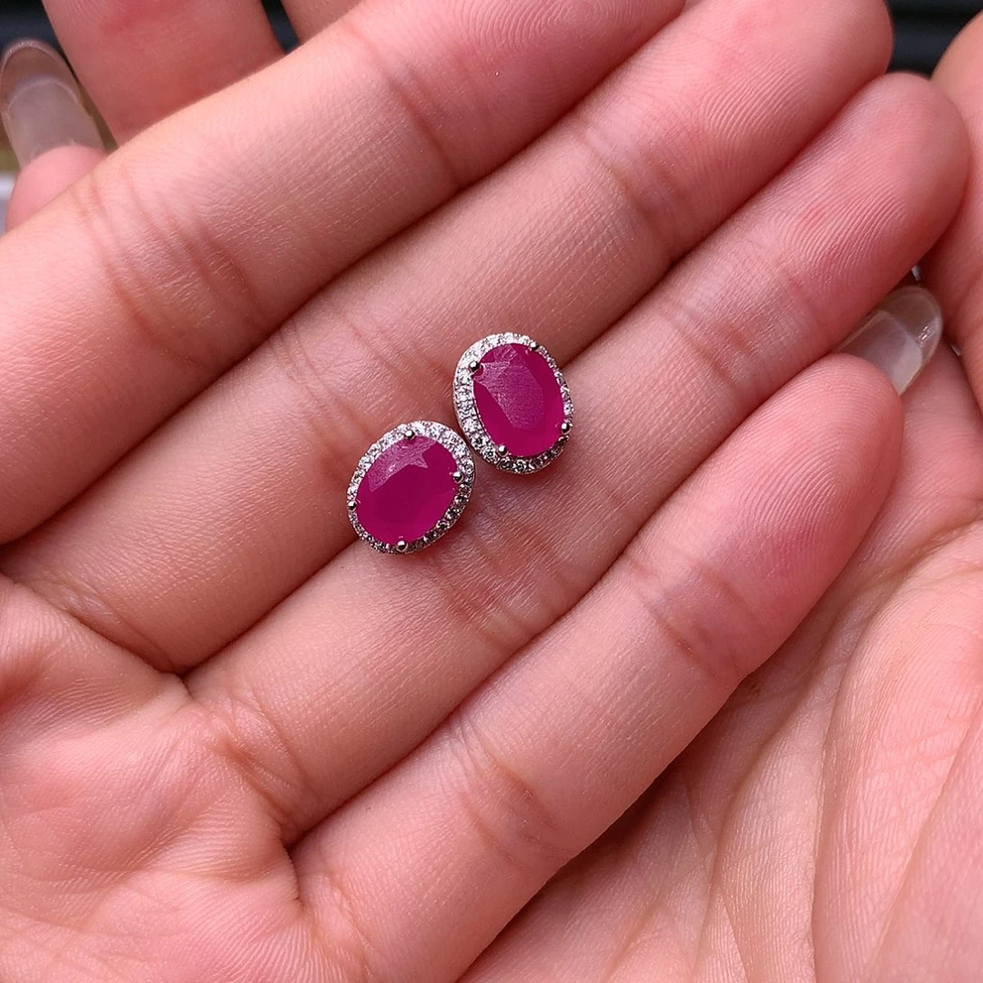 红宝石耳饰银S925镶嵌洛*塔