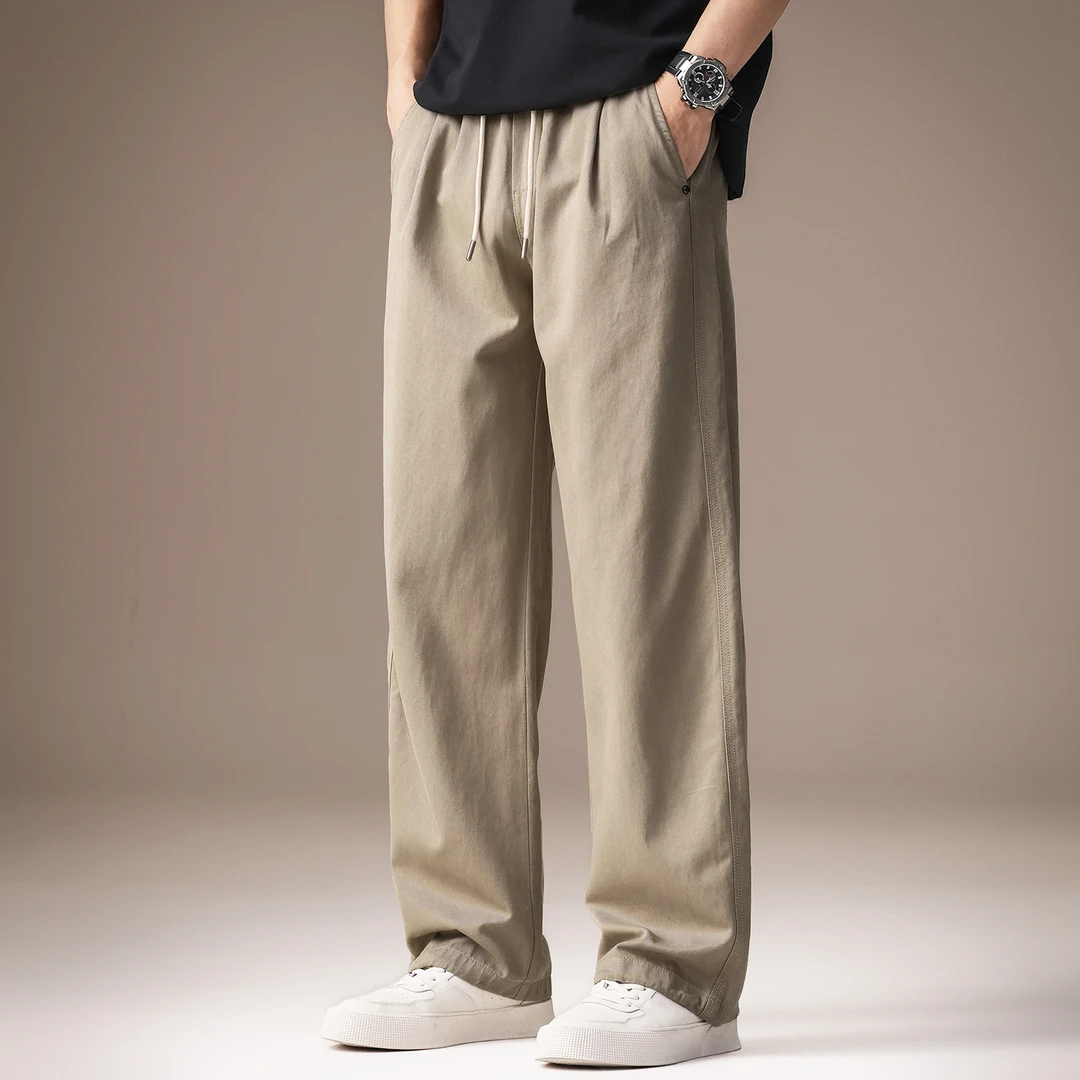 高端潮牌莱赛尔亲肤直筒休闲裤男夏季薄款舒适透气冰丝宽松阔腿裤