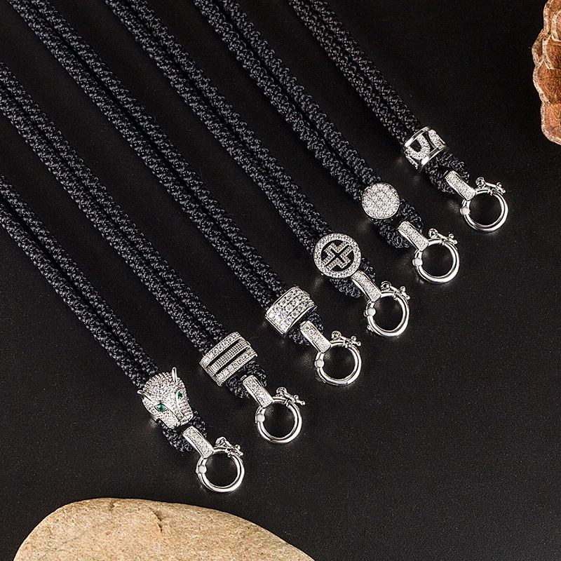 金色高货镶钻精品绳玉石玛瑙卡扣适用佛公观音配饰diy