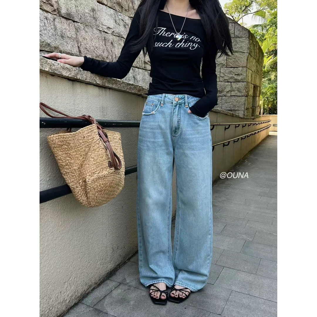 5200#OUNA#尊嘟太显瘦了~遮胯神器直筒牛仔裤（福利）