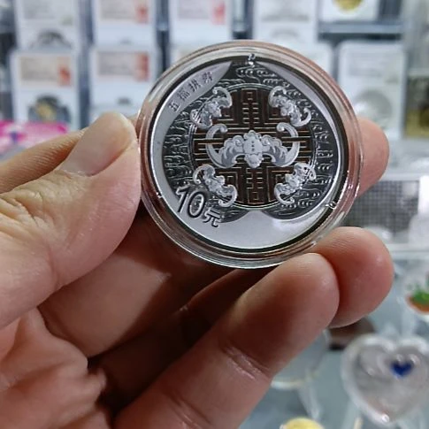 纯银可****！2017五福拱寿银币 无盒