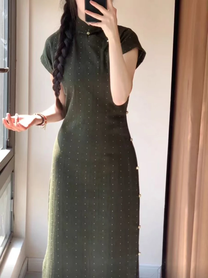 【草木深】上上签 夏季新款古法全开襟少女旗袍复古气质日常中国风