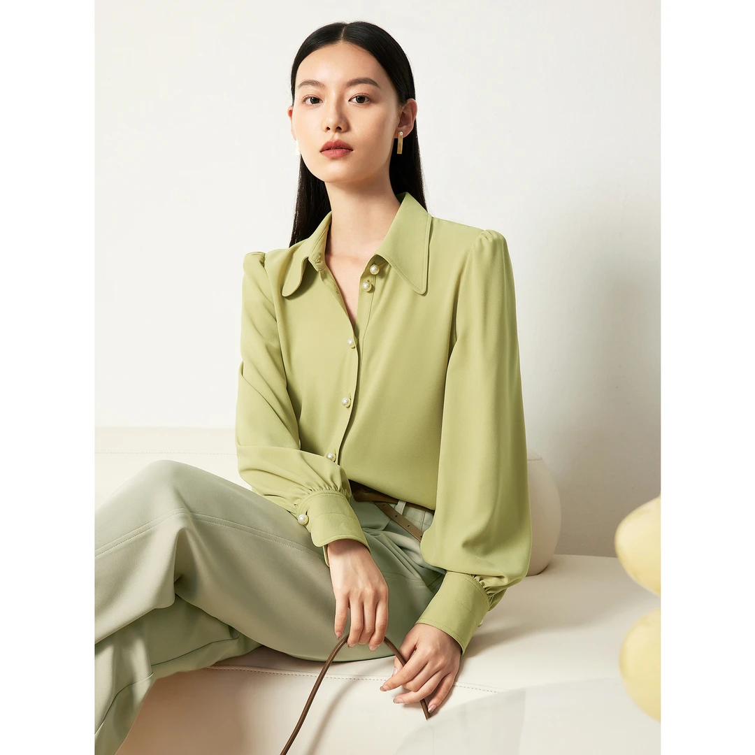 【丽公主专属】玖姿安娜蔻JTDQ60112法式复古泡泡袖雪纺长袖衬衫女