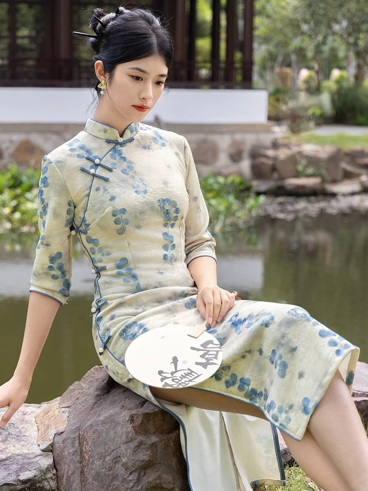 〖蓝提056〗倩倩年轻款春秋长袖新中式日常中国风苏州旗袍
