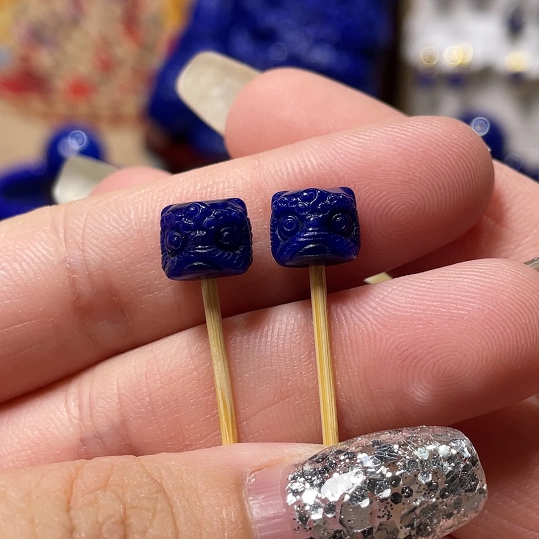 未镶嵌青金石精工醒狮对珠9mm