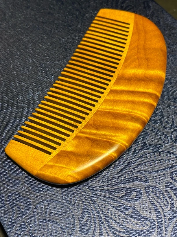 金丝楠木水波纹梳子实木半月梳复古礼盒送礼精品