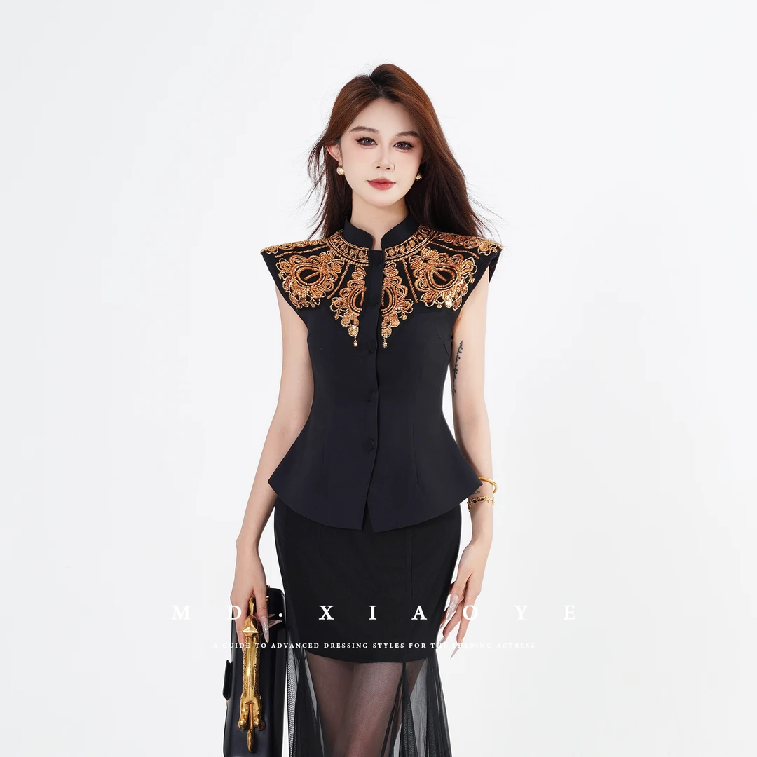 【MD原创·宵夜】2025夏季新款显瘦气质百搭复古无袖时尚修身上衣