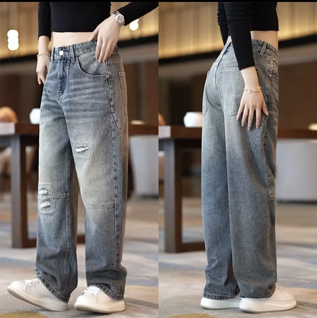 美式复古水洗牛仔裤男款宽松直筒高街百搭休闲裤破洞时尚潮流长裤