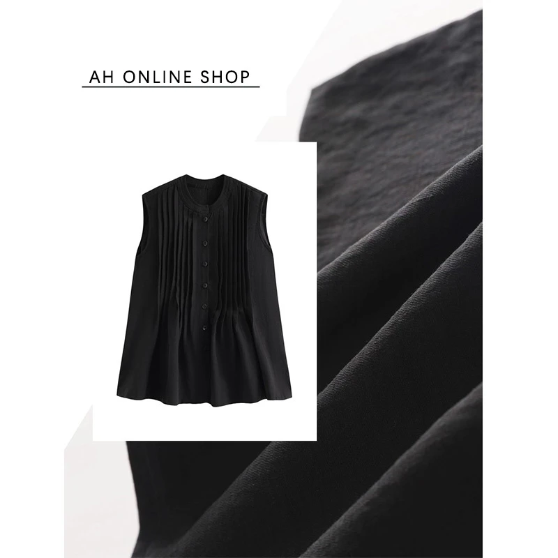 XiANJiE夏季休闲风无袖压褶衬衫背心