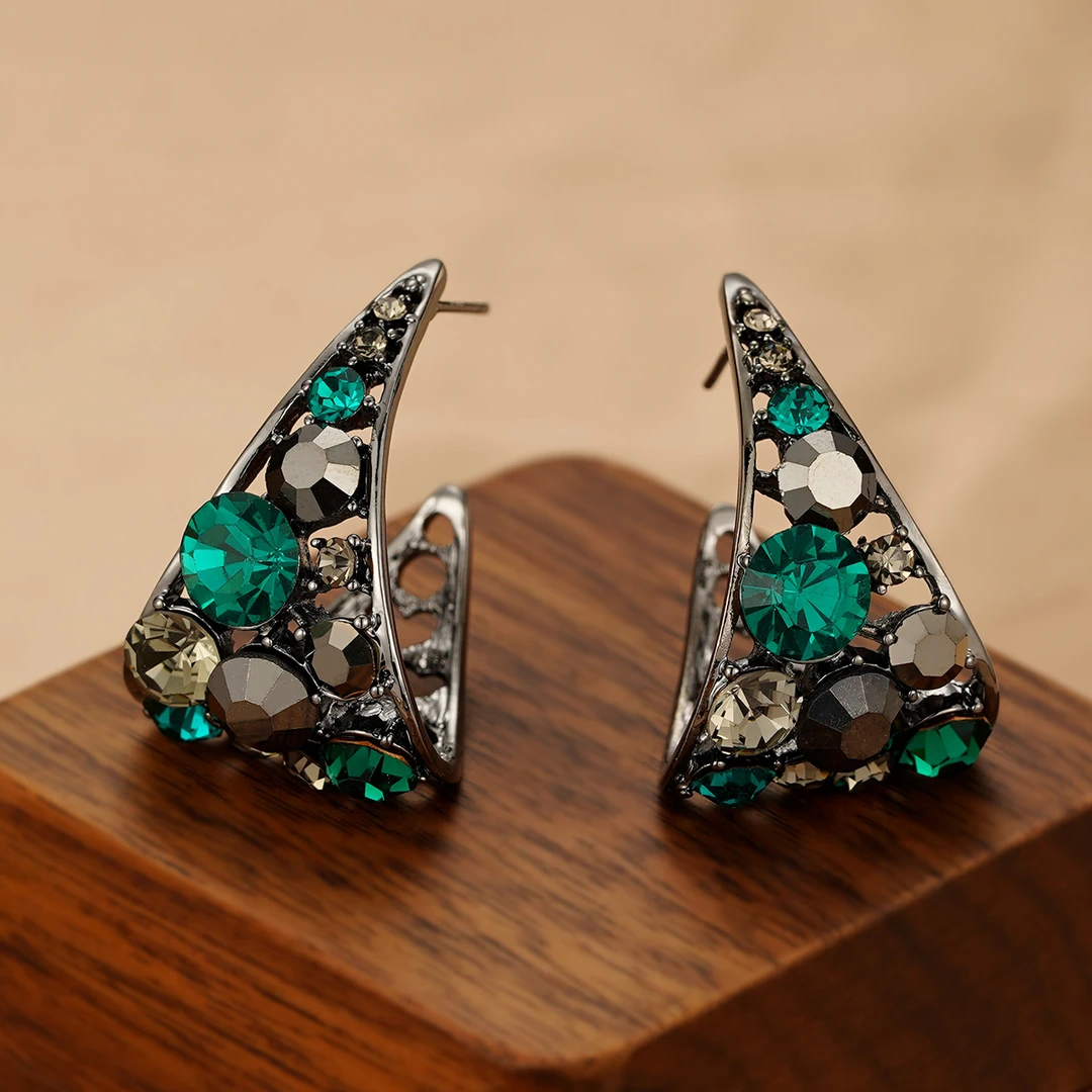 铜合金合成锆石耳饰 复古欧美重工精致圣诞素款耳环CS