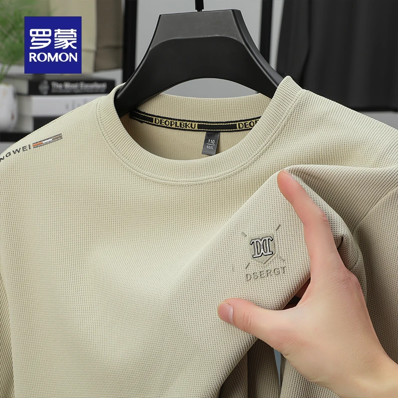 罗蒙薄款卫衣男士2025春秋新款圆领长袖t恤高端上衣打底衫