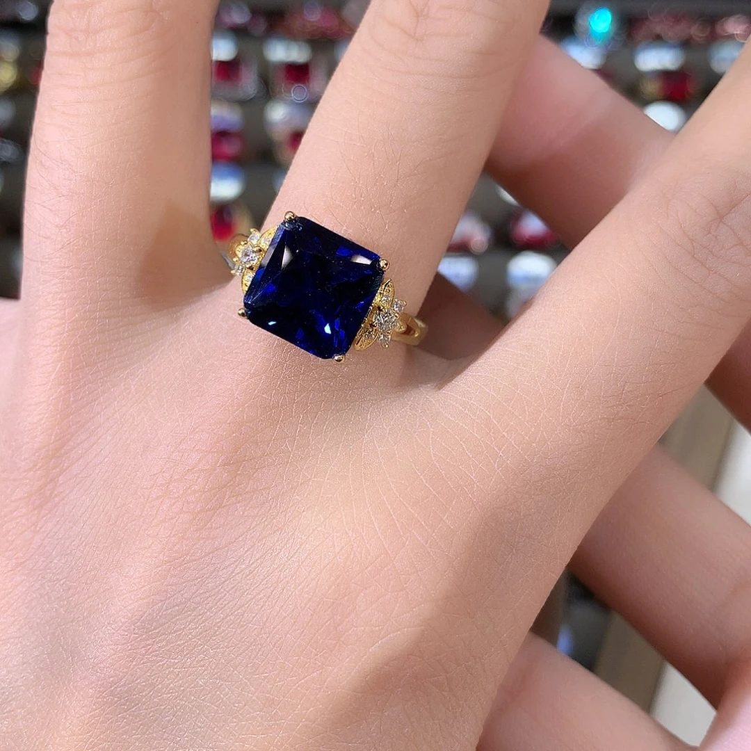 戒指蓝宝石银S925镶嵌金10