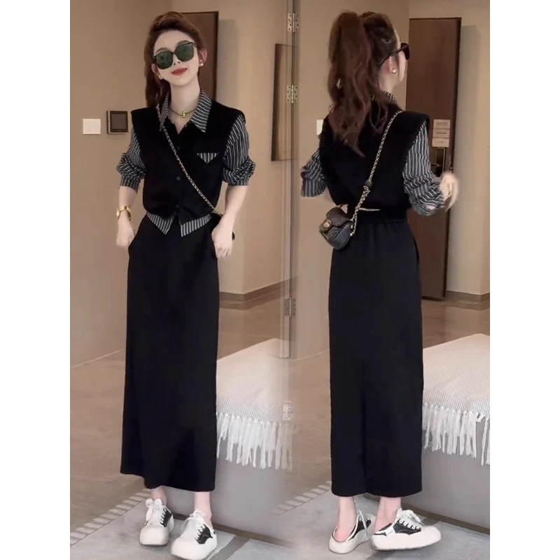 拉夏贝尔高级感显瘦套装女2025秋季新款洋气显瘦衬衫半身裙两件套