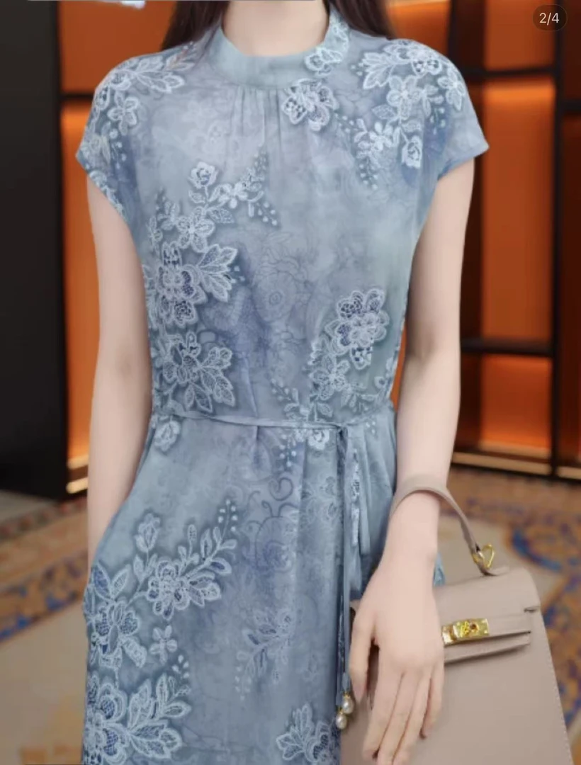 显瘦法式时尚气质浪漫感春夏专柜薄款设计中长款连衣裙子女