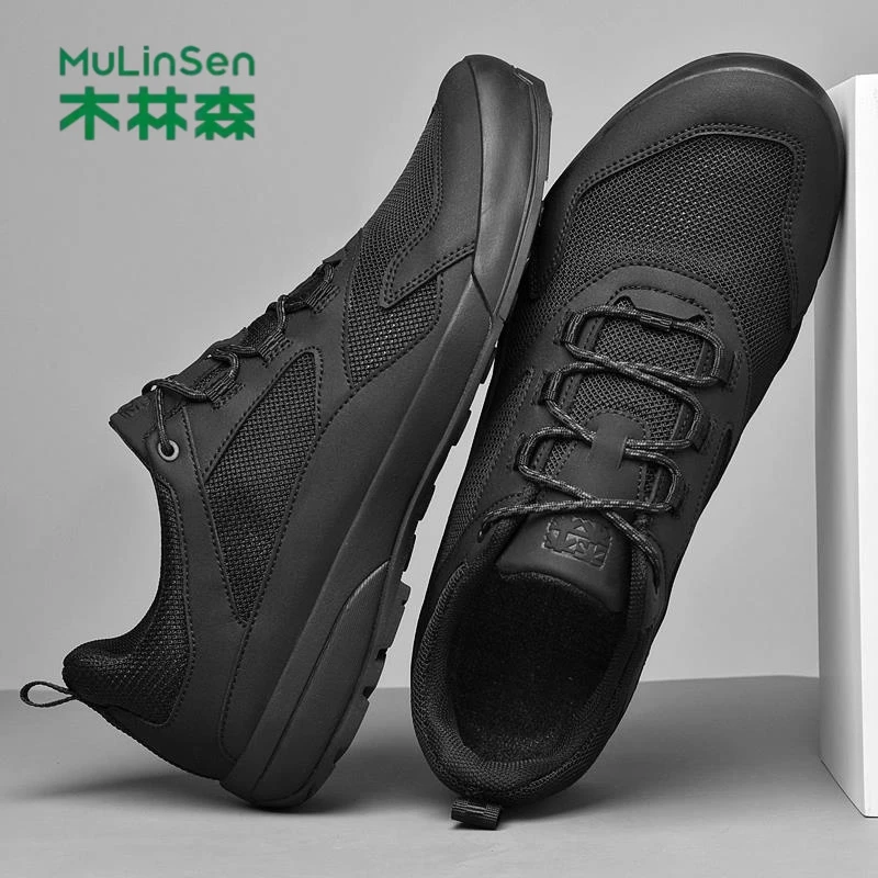 木林森男士新款时尚百搭舒适男鞋轻便厚底男鞋便捷系带网布男