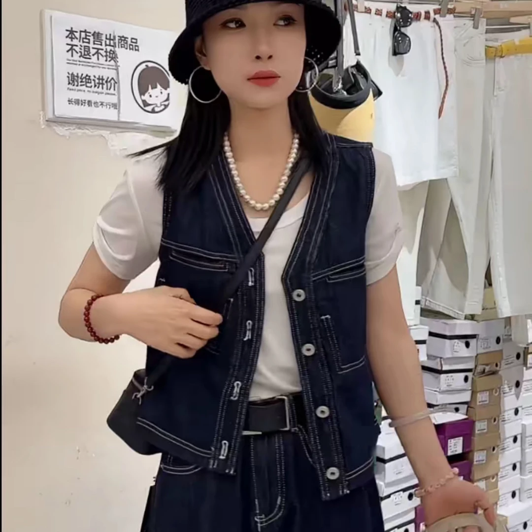 911复古时髦丹宁蓝色V领牛仔马甲13