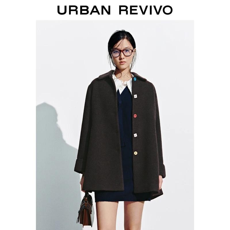 UR2025冬季新款女装流光风纽扣大衣呢料外套UYL150052+