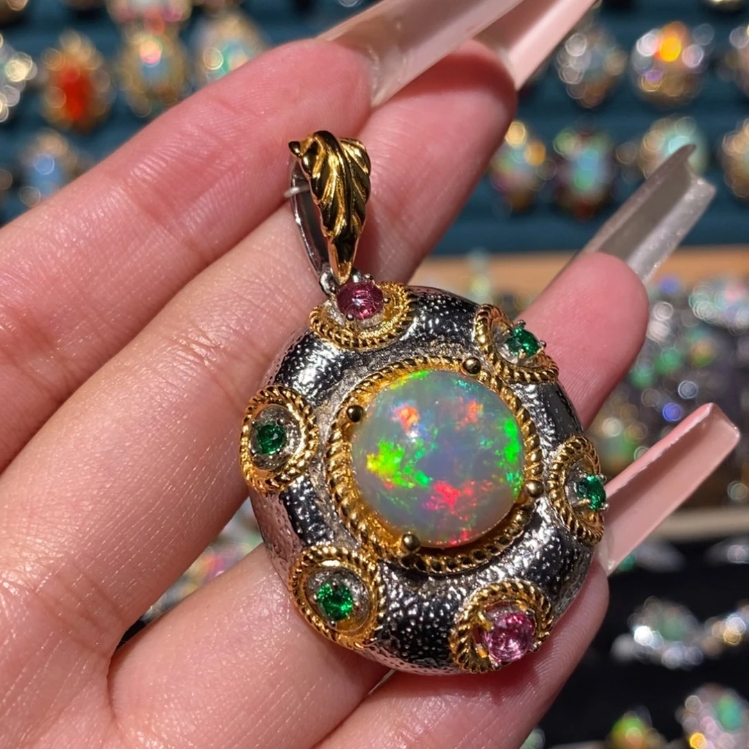 欧泊银S925镶嵌吊坠