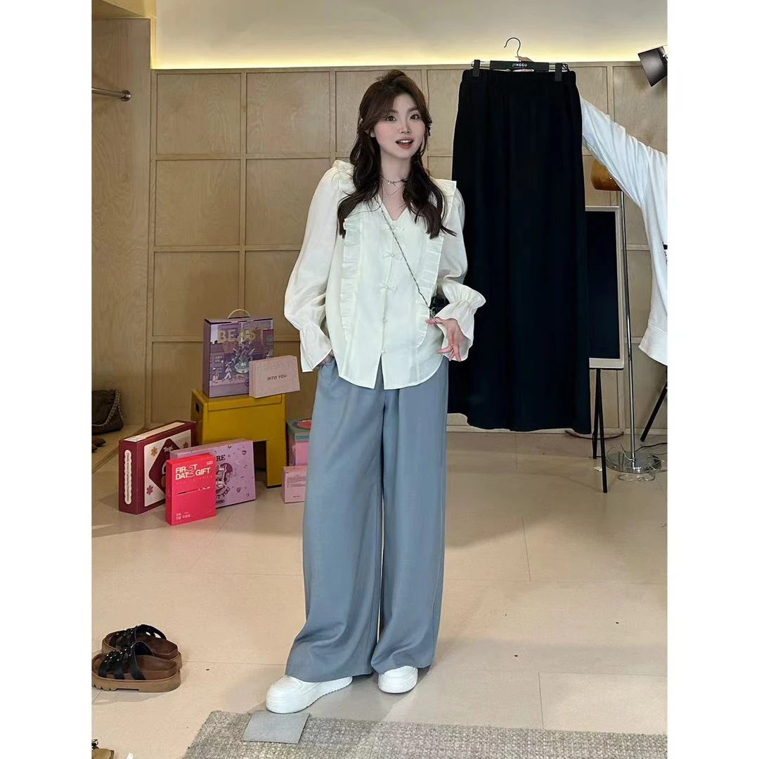 晶咕【清凉一夏】全松紧高腰垂坠感凉凉直筒裤百搭高腰西装裤