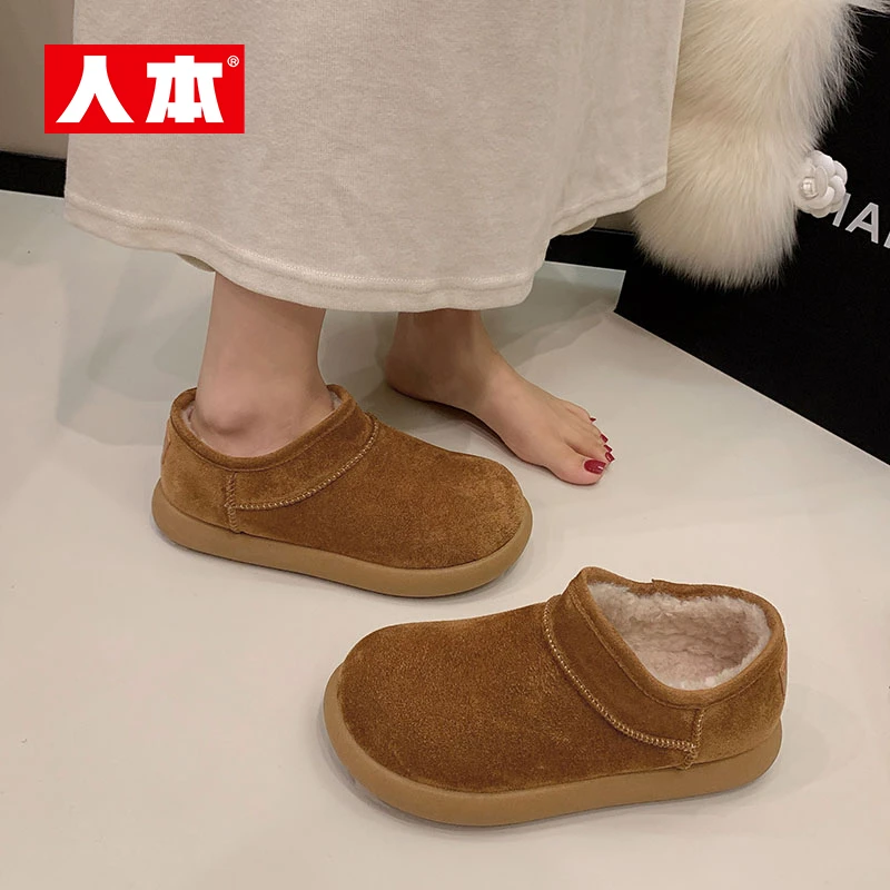 人本软萌大头勃肯鞋女款2025冬季加绒加厚小众百搭日常棉鞋