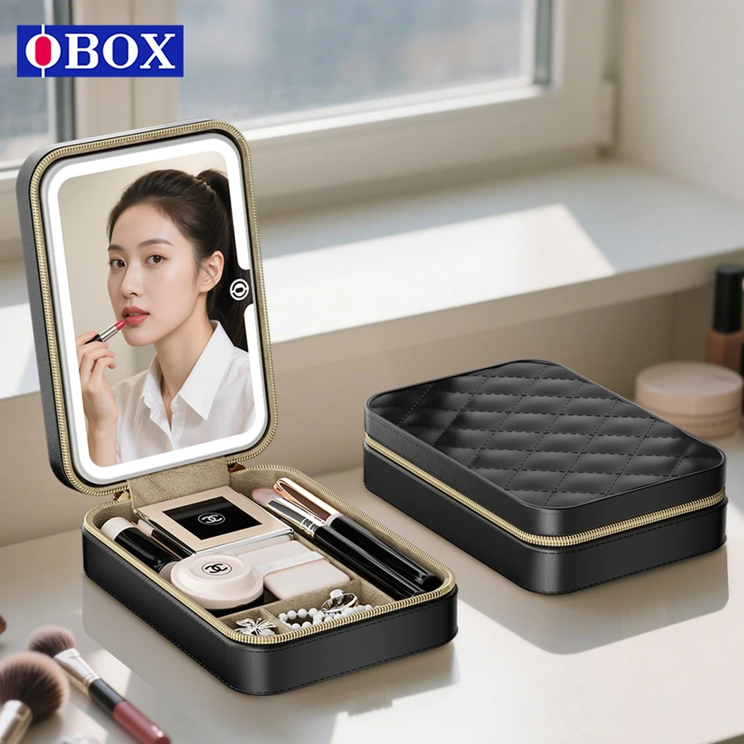 OBOX化妆包带镜子托特包内胆2025新款女通勤便携补妆收纳盒小