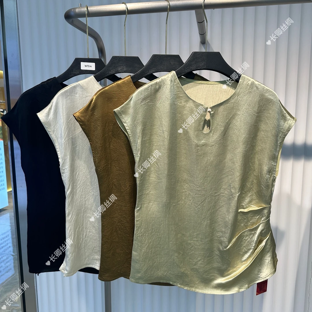【江长卿】落雁｜新中式国风手工捏褶女百搭休闲短袖W73
