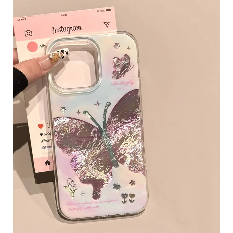 韩风ins渐变蝴蝶适用苹果16/13手机壳iPhone15女华为vivo小米oppo