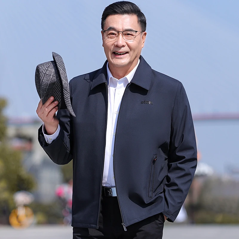 爸爸外套中老年人春装夹克男春秋款中年男装夹克衫70岁老人外衣服