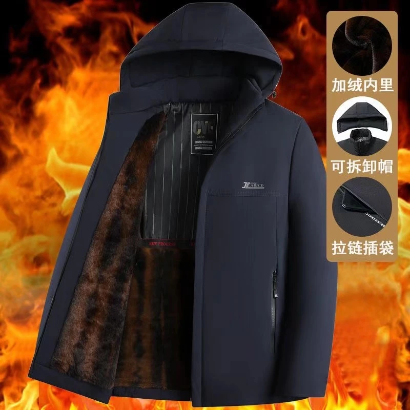 男士加绒加厚棉服冬季新款棉衣中老年外套中年棉袄商务保暖爸爸装