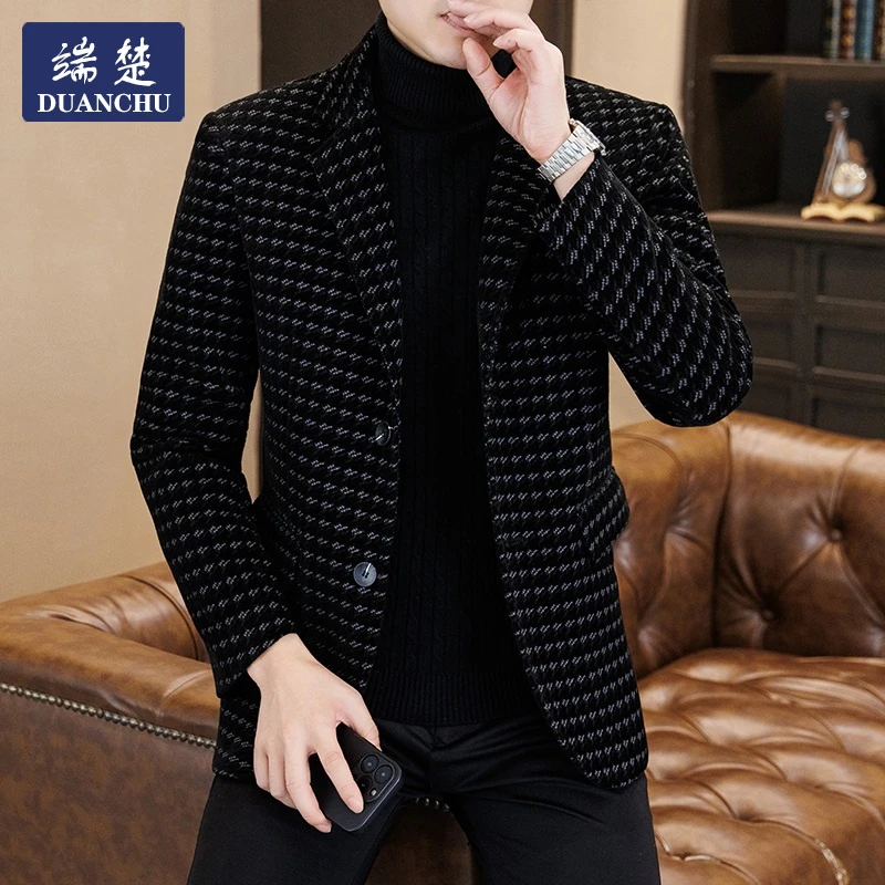 男士小西装外套休闲秋冬季商务西装修身西服男格子单西2025新款