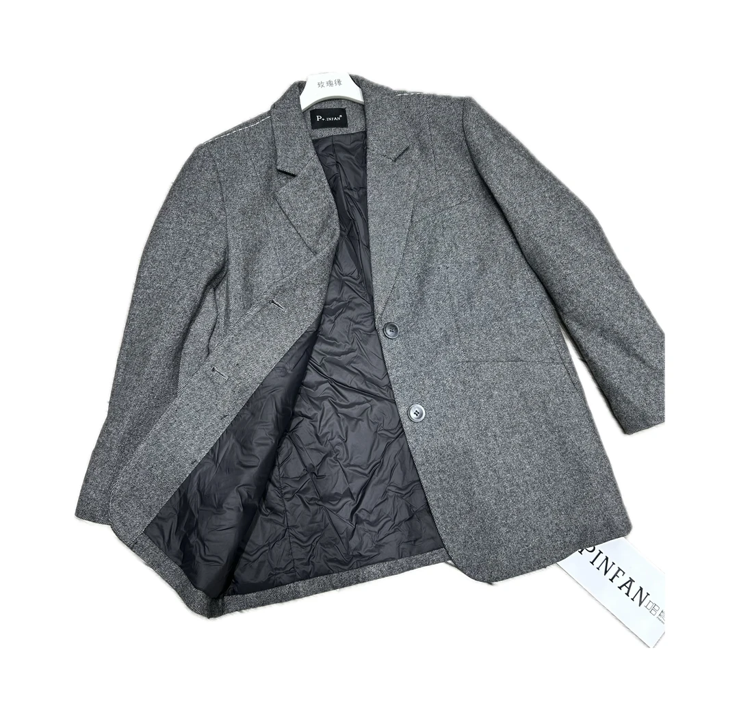 【玫瑰缘】欧货设计师气质冬季休闲时尚潮流中长款拱针加厚西装外套