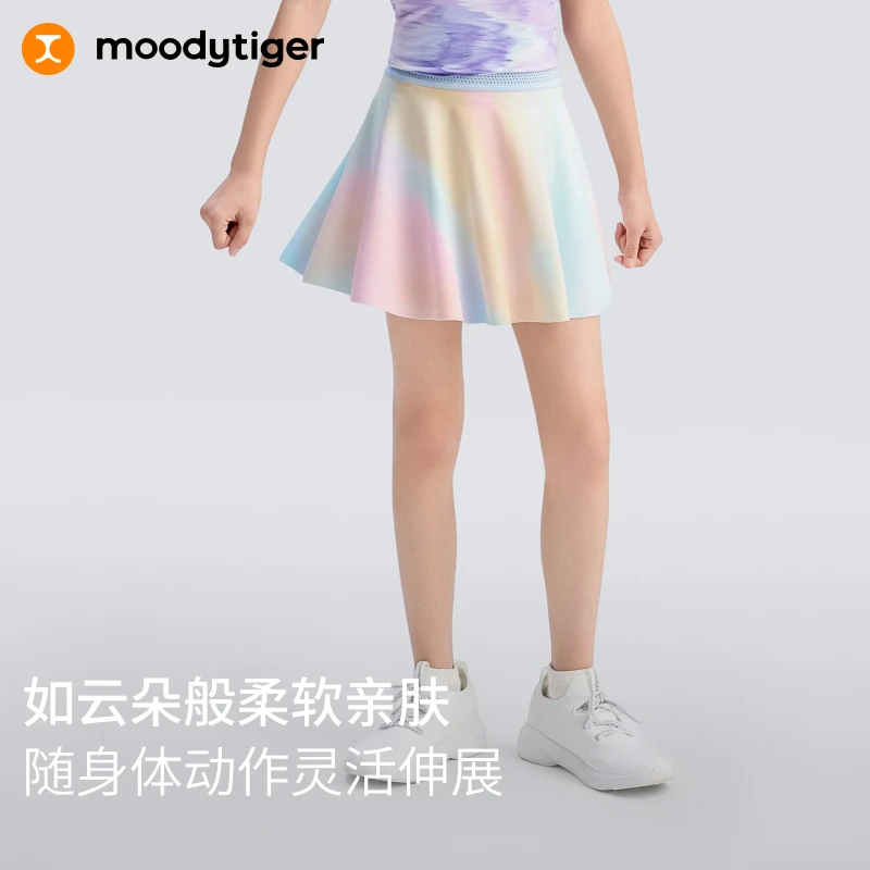 moodytiger女童半身裙夏季印花学生防走光仙女短裙欧若风【合并H】