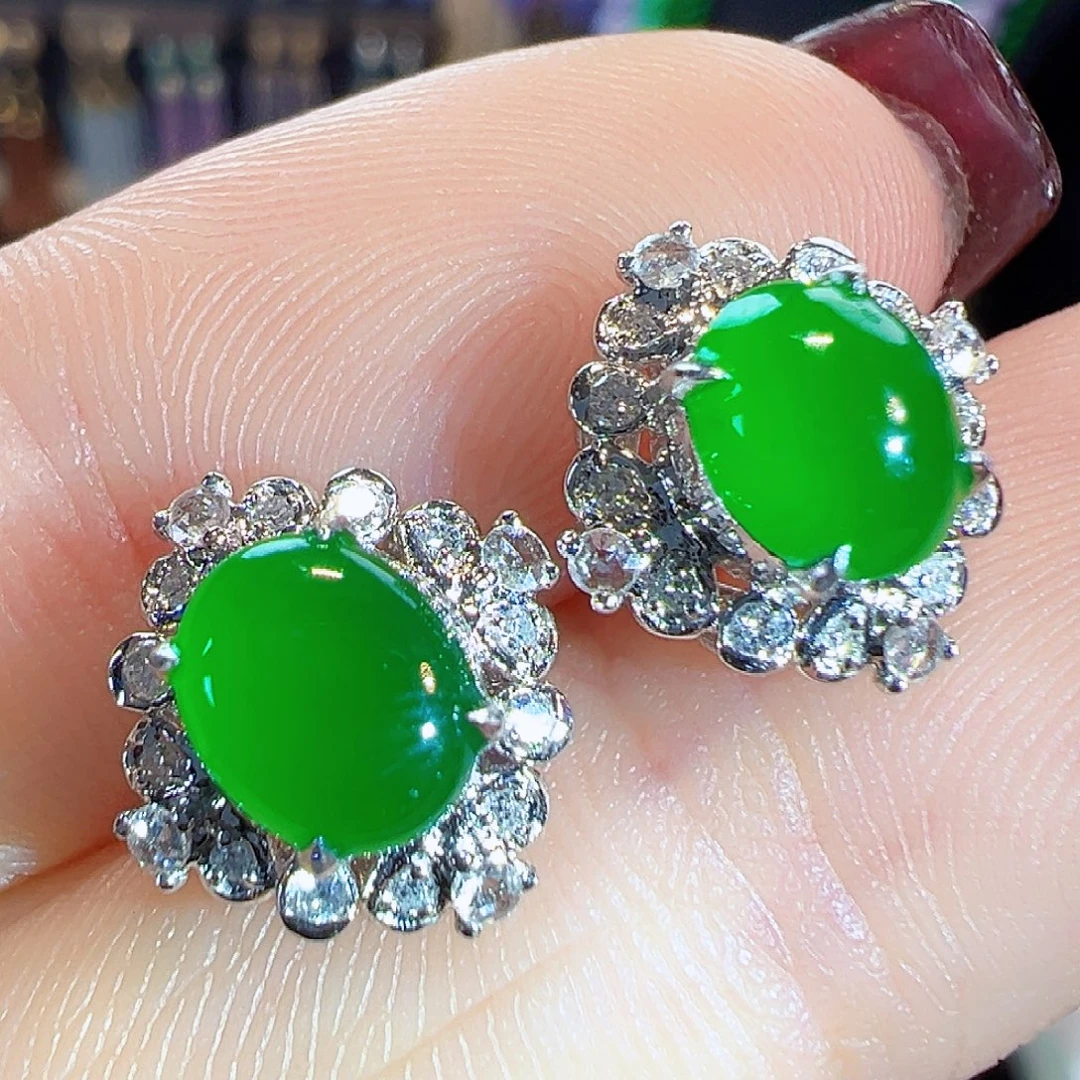 翡翠18K金镶嵌耳饰签收后24小时鉴赏期