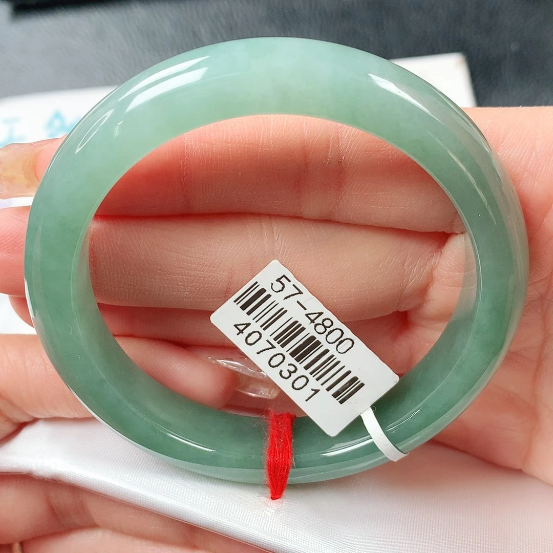 翡翠手镯未镶嵌冰绿正圈57圈口27号