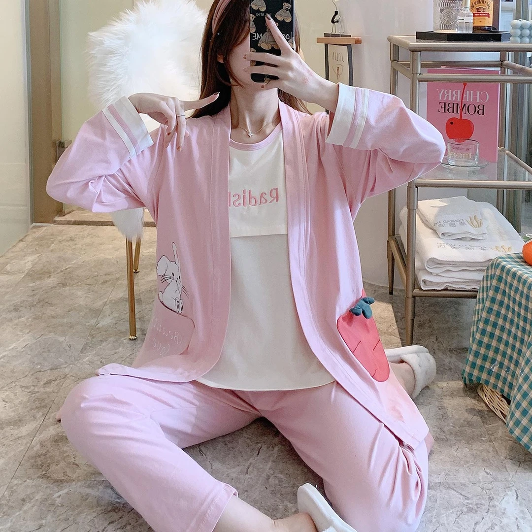 【三件套100%纯棉月子服】夏季薄款产后哺乳喂奶孕妇睡衣女待产入院