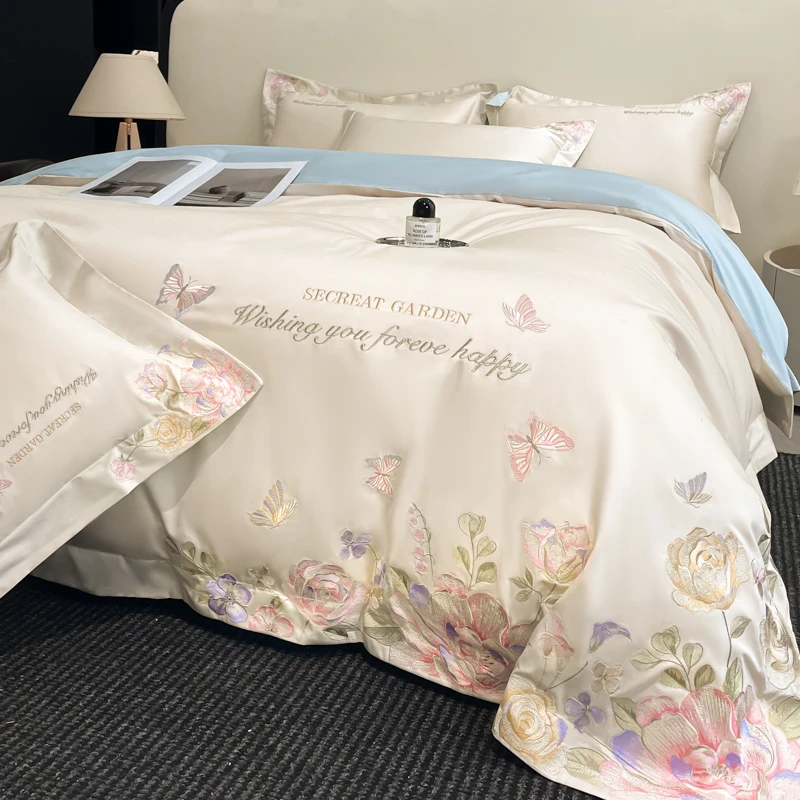 四季款床上网红款母婴级A类200支长绒棉四件套被套全棉纯棉轻奢风