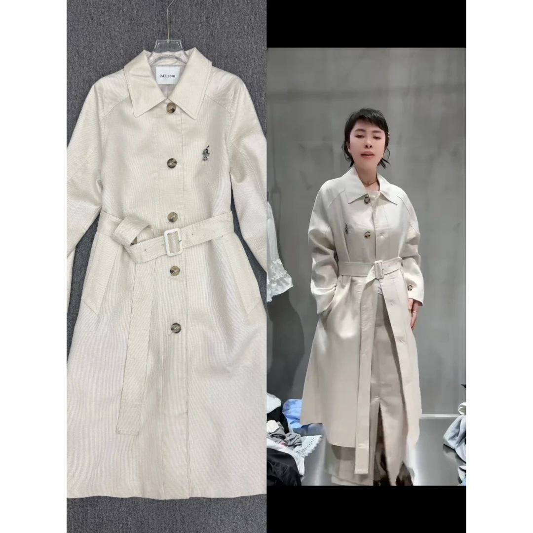 KIKI严选：98528-MT家欧洲站南油春夏轻奢减龄翻领风衣中长外套