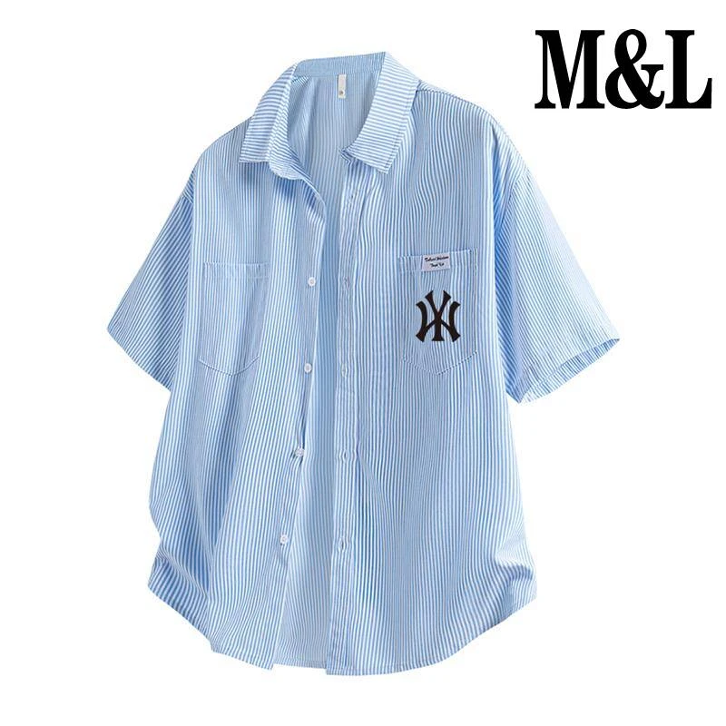 【澳门专柜正品】奥特莱斯潮牌夏季新款条纹五分袖衬衫男休闲宽松