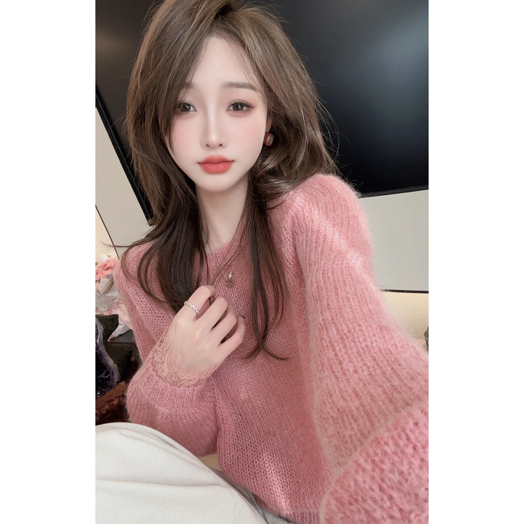 【陈陈私服】氛围感软软糯糯粉色毛衣温柔显白长袖针织衫25100713