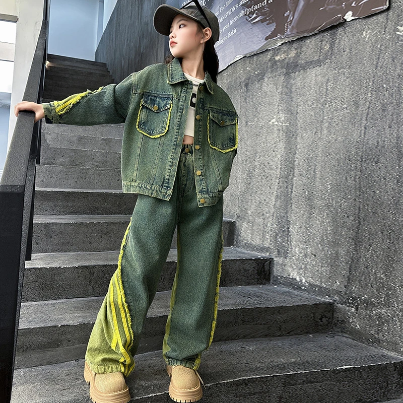 女童秋装牛仔套装2025新款儿童洋气时髦两件套中大童休闲春秋外套