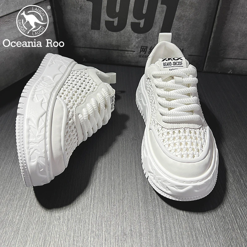 网红爆款男鞋2025新款夏季男士厚底增高时尚休闲鞋运动透气小白鞋