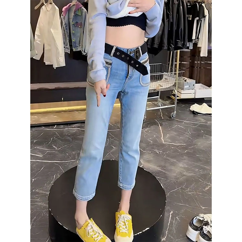 大码小个子高腰弹力直筒牛仔裤女2025早秋新款时尚洋气显瘦烟管裤