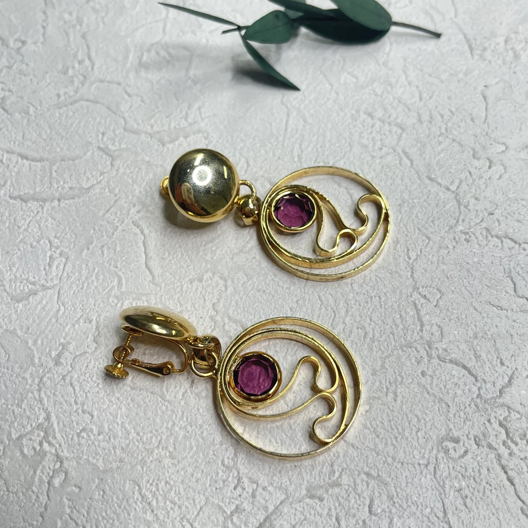 铜合金玻璃耳饰 【六六中古】孤品复古耳夹th4407