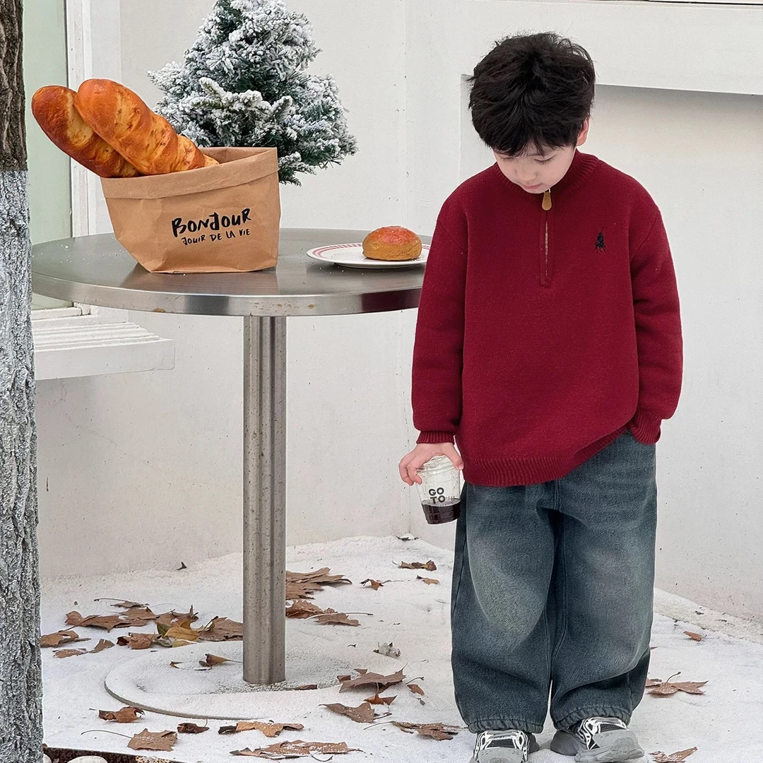 【通用】2024秋冬新款时尚潮流套头毛衣男童女童亲子针织衫毛衣7057