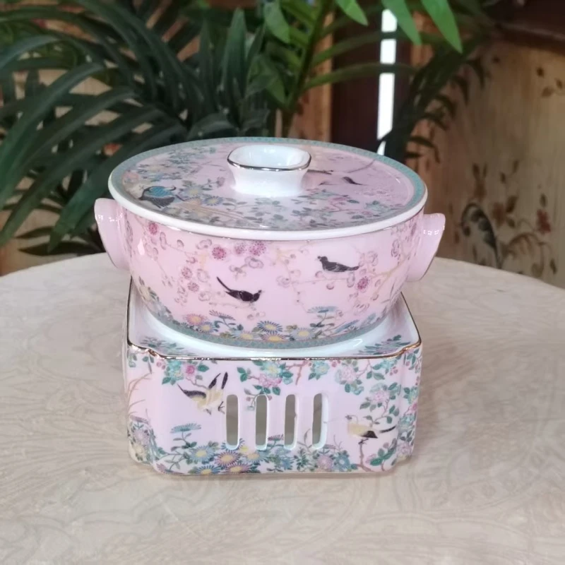 粉色百鸟和鸣尚品陶瓷炖蛊