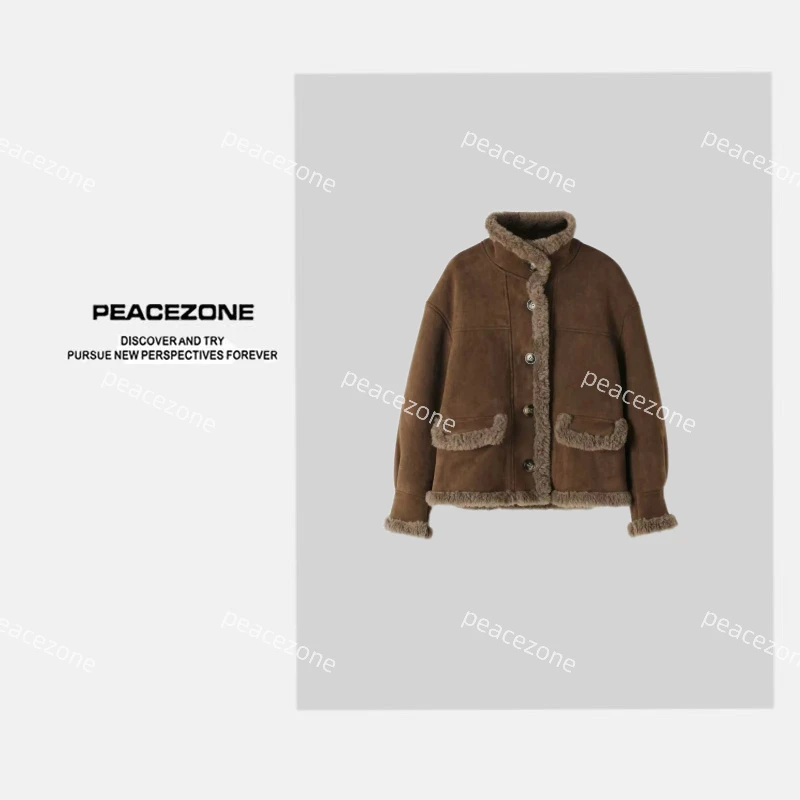 Peacezone 100羊毛 两面穿高级皮毛一体外套