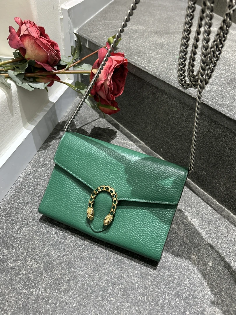 95新 GUCCI/古驰 98新 小号孔雀绿酒神woc单肩斜挎包