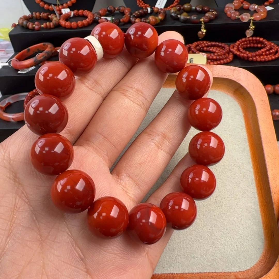 南红玛瑙未镶嵌（牛血色圆珠手串14mm