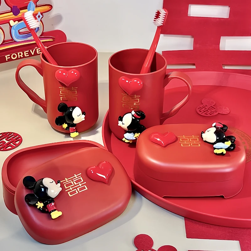 结婚情侣杯子一对牙刷红色洗漱套装刷牙漱口杯梳子香皂盒毛巾牙膏
