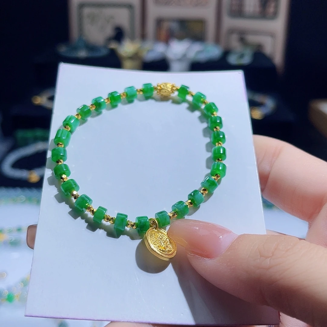 足金镶嵌手串翡翠楚**主缅料直切设计款